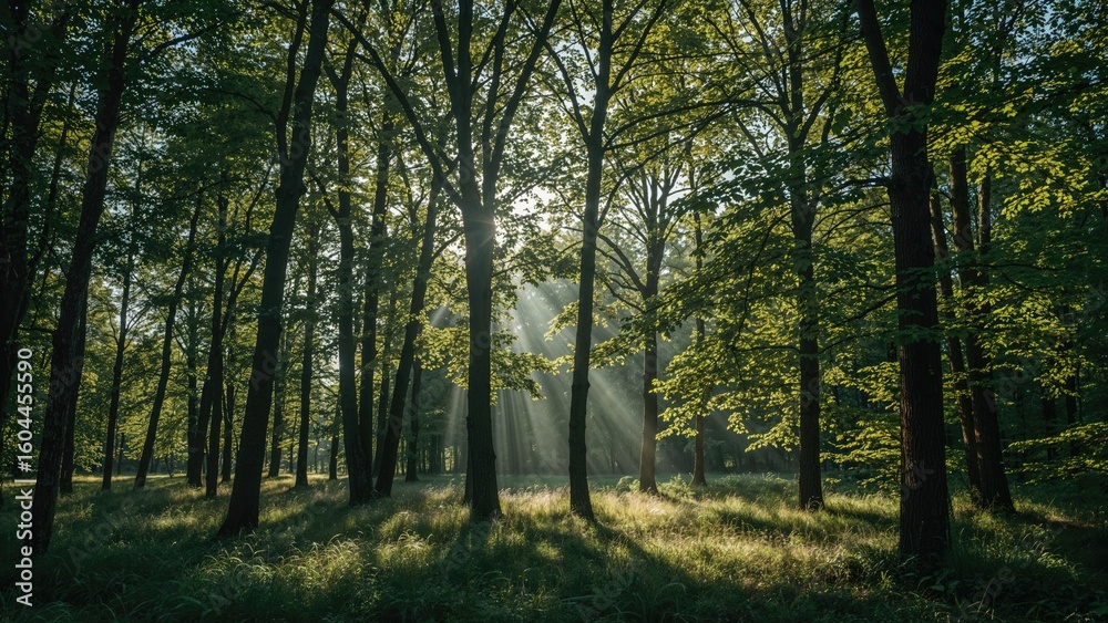 Fototapeta premium Thick tree growth along the perimeter of a natural clearing in an arboretum