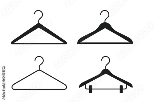 Clothes Hangers Silhouette Vector Set, Wooden Plastic Wire Coat Rack Icons, Closet Storage Organizer Equipment, Fashion Boutique Retail Display Accessories Illustration