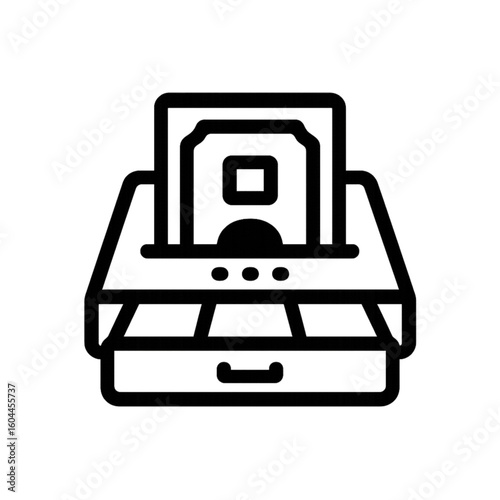 Modern line art icon of a memory card in a card reader, perfect for technology, data, or storage solutions, clean and simple