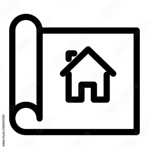 House on map line icon – editable stroke symbol for property location, real estate planning, and home navigation
