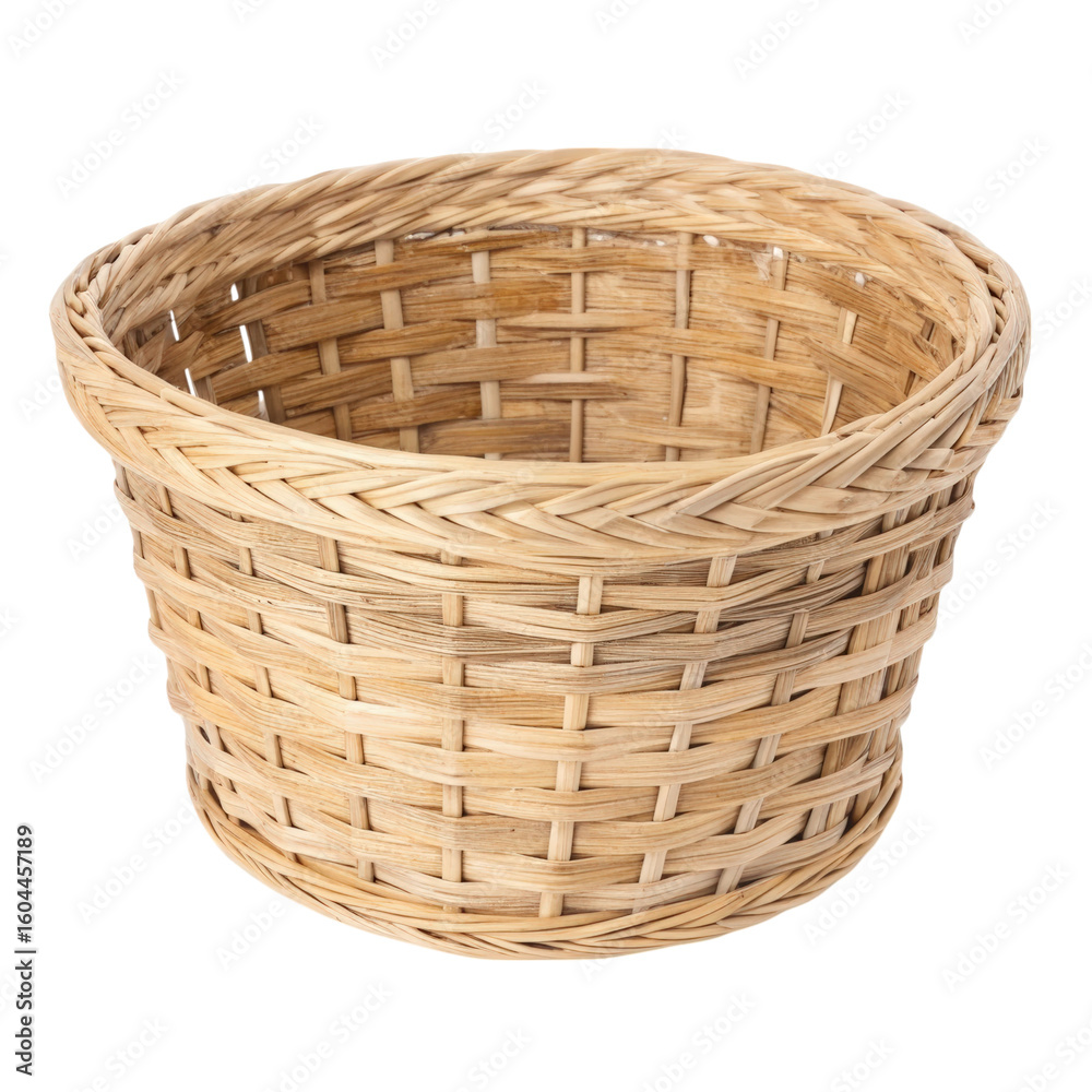 Fototapeta premium Wicker basket for plants isolated on a white background showcasing craftsmanship and design