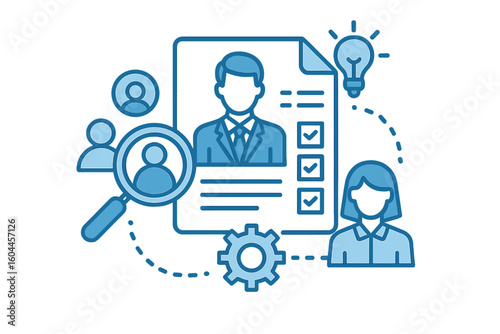 Professional recruitment career business vector illustration. Hiring process employee management concept. Human resources corporate job search design transparent background