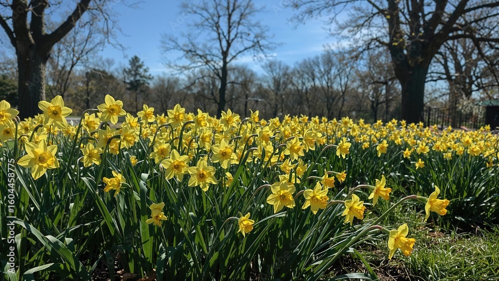 Fototapeta premium Springtime Scene Featuring Daffodils Bathed in Sunshine