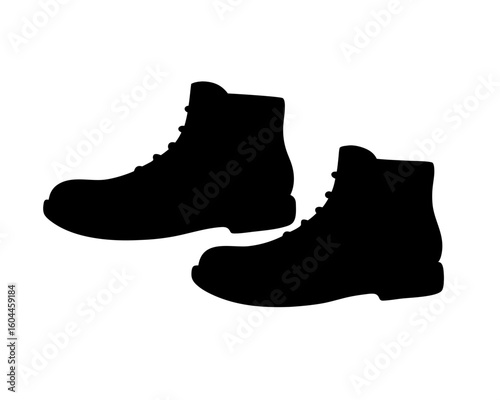 Pair of rugged work boots depicted in minimalist black silhouette style