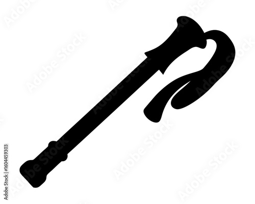 Silhouette of a walking stick with handle and strap for support