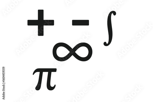 Mathematical Symbols Set Plus Minus Infinity Integral Pi Black Icons Isolated Transparent Background Vector Illustration for Education Science Abstract Concepts Design