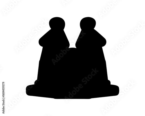 Silhouette of two game pieces resembling chess pawns side by side