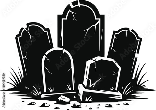 Spooky Graveyard, Monochrome Illustration