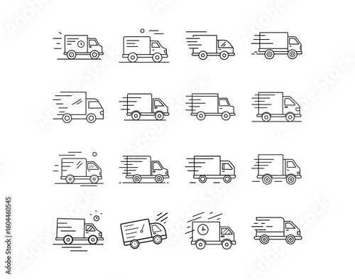 Minimalist Delivery Van Icons   Fast Courier Line Vector Set

