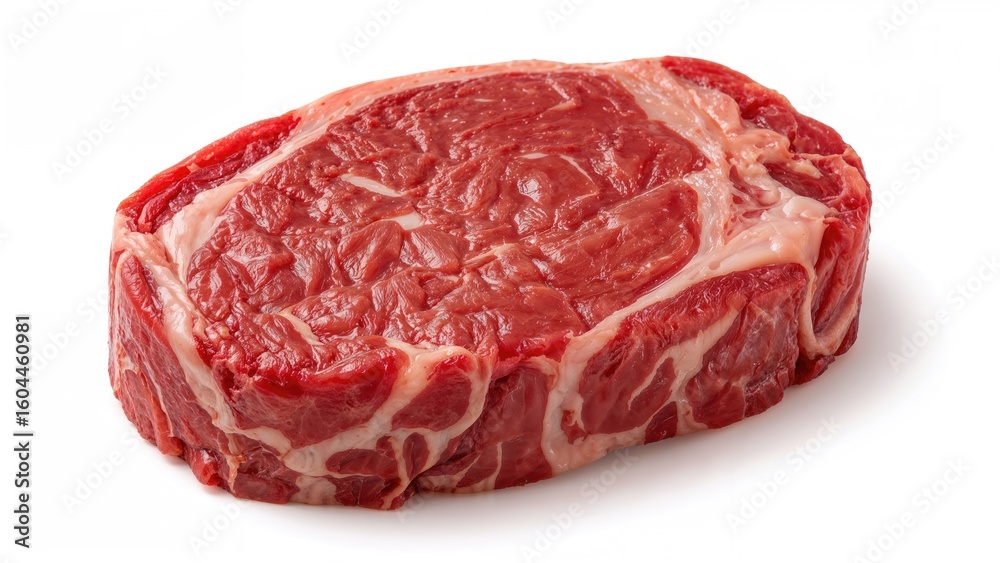 Fototapeta premium Isolated beef steak portion on a white surface.
