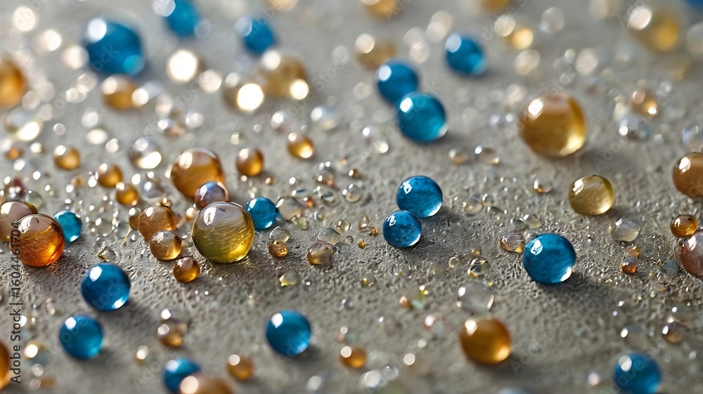 Fototapeta premium Water drops closeup on blue glass surface