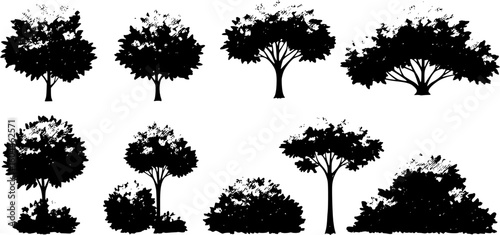 Green tree silhouette in forest grove abstract vector illustration, bush shrubbery element. Pastel crayon design, pencil texture, flat line, grunge figure, simple nature icon, eco landscape, scribble
