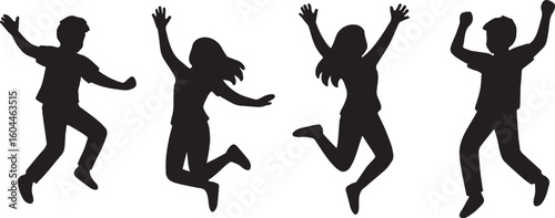 Jumping children silhouette icon set vector art illustration