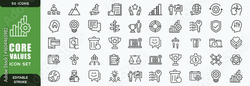 Core values 50 icon set. Full Vector Outline Style Icons. Vector Stock illustration