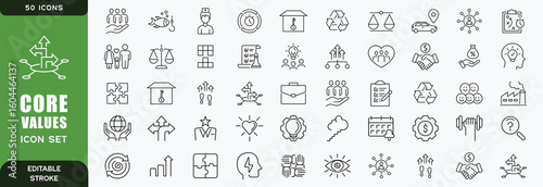 Core values 50 icon set. Full Vector Outline Style Icons. Vector Stock illustration