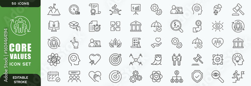 Core values 50 icon set. Full Vector Outline Style Icons. Vector Stock illustration