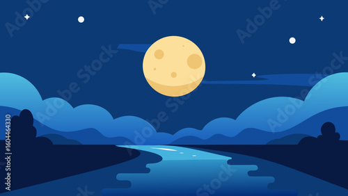 moonlit foggy night river