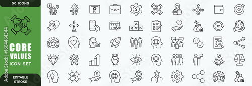 Core values 50 icon set. Full Vector Outline Style Icons. Vector Stock illustration