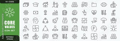 Core values 50 icon set. Full Vector Outline Style Icons. Vector Stock illustration