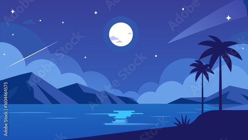 tropical bay in moonlight