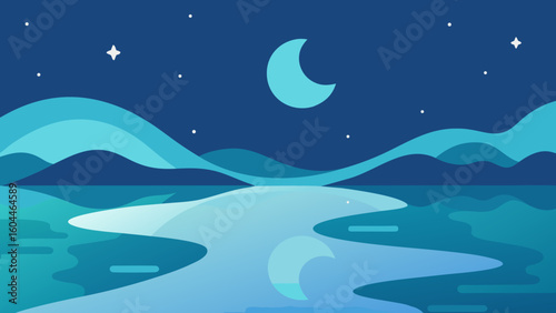 moonlit lagoon with stars