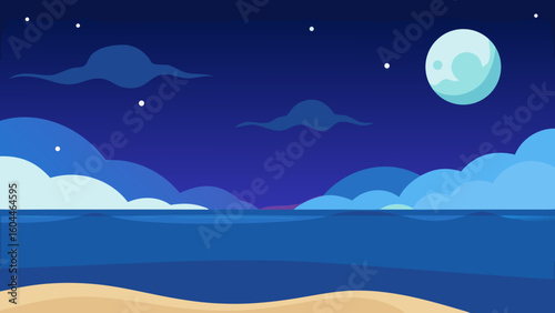 beach at night with moon