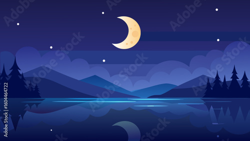 starry night glowing moon sky