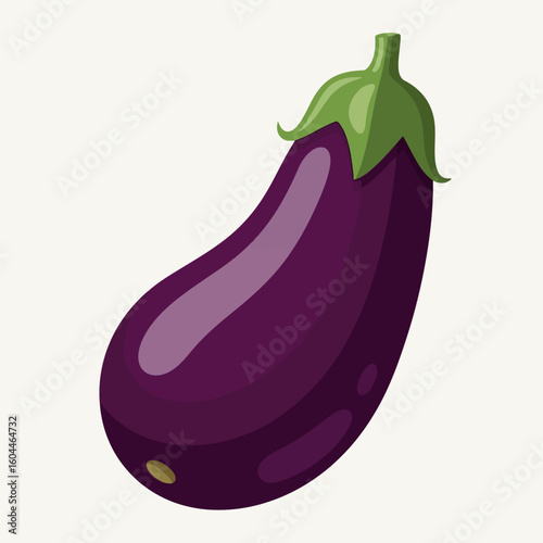 Isolated Eggplant Illustration with Smooth Purple Skin and Green Stem