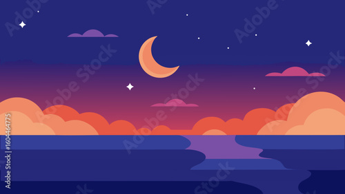 twilight stars moon ocean view