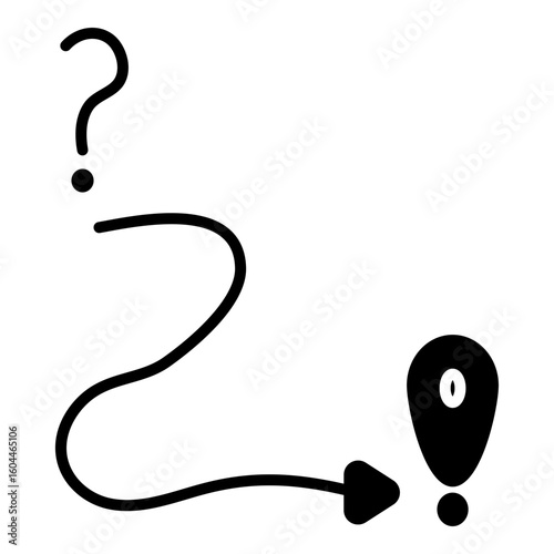 Solid black glyph shows a winding path starting from a question mark and ending at a location pin. Represents navigating to a solution or finding a destination for a query.