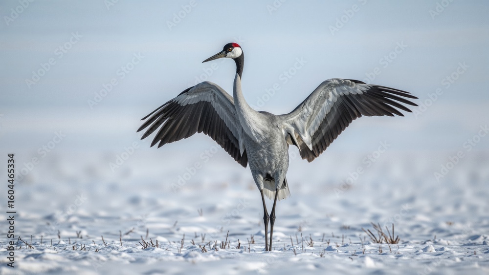 Fototapeta premium Wings extended by Common Crane in natural field