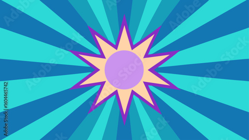 radiant burst cyan lavender halftone