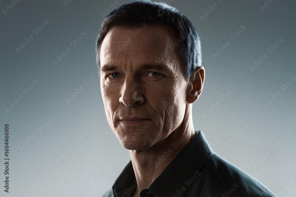 Obraz premium Intense portrait capturing contemplative mood of a man in low light