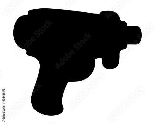 Silhouette of vintage toy ray gun or space blaster on white background