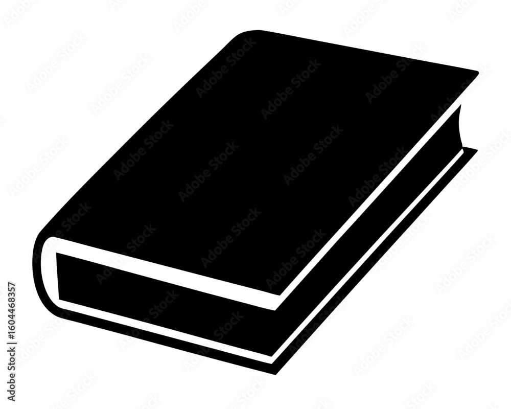 Simple black silhouette of a closed book resting on a white surface Simple black silhouette of a closed book resting on a white surface