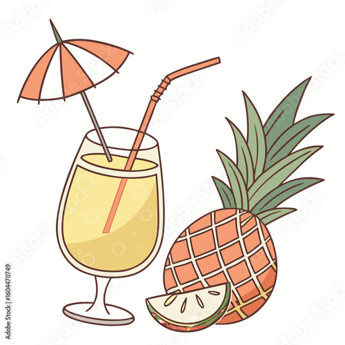 Tropical Drink with Umbrella  AI format, perfect for party, bar, and drink-themed designs. 