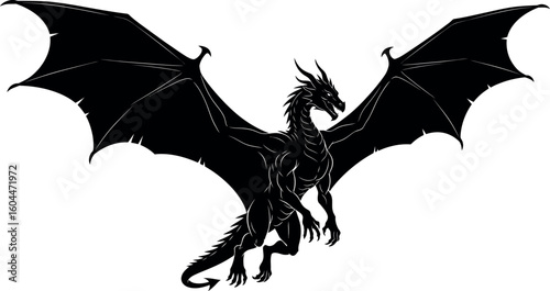 Silhouette of a Fierce Dragon with Wings Spreading Wide
