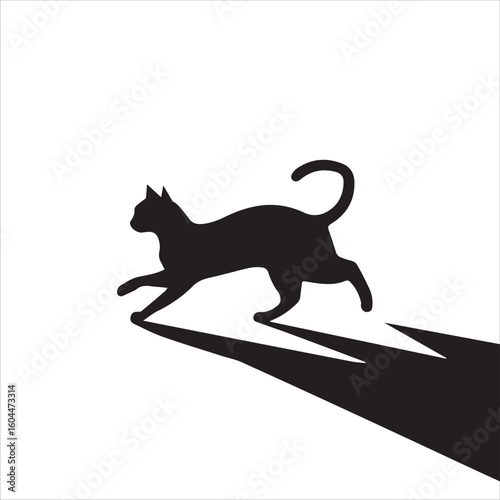Silhouette of a black cat in motion with a dramatic shadow