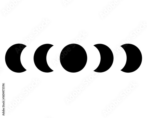 Stylized phases of the moon in black and white graphic representation