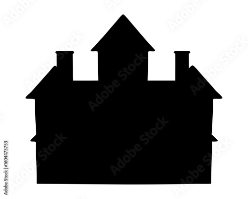 Silhouette of a creepy haunted house with a pointy roof for halloween