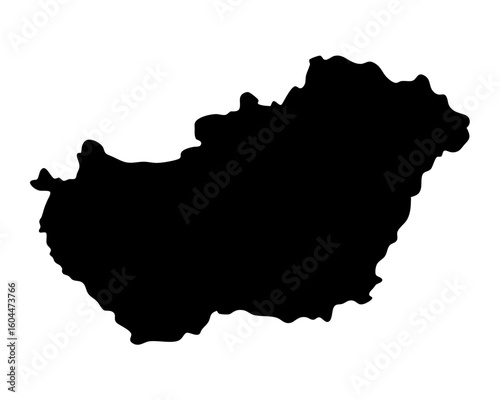 Detailed Black Silhouette Map of Hungary on a Clean White Background