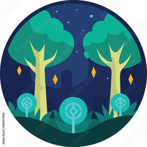 cartoon forest with spell runes glowing in a circle