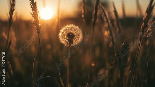 Golden Sunset Dandelion in a Field
