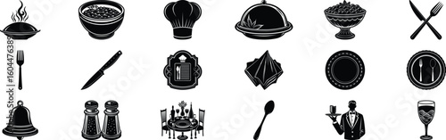 black and white silhouettes of restaurant elements