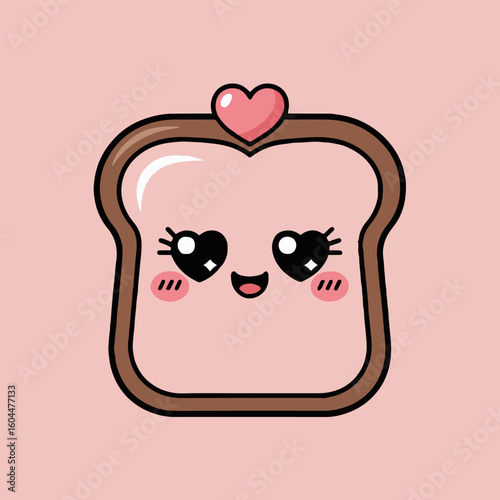 A cartoon toast with heart shaped eyes and a heart on top against a pink background illustration