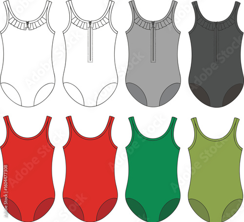 Children's One-Piece Swimsuit Design: Versatile Fashion for Playful Summers, Adobe Stock Ready for Download, High-Quality Apparel Mockups"