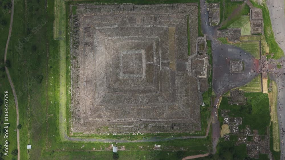 Top-down drone view of Pyramid of the Sun in Teotihuacan, Mexico Top-down drone view of Pyramid of the Sun in Teotihuacan, Mexico
