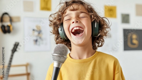 A teenager in their room wearing headphones