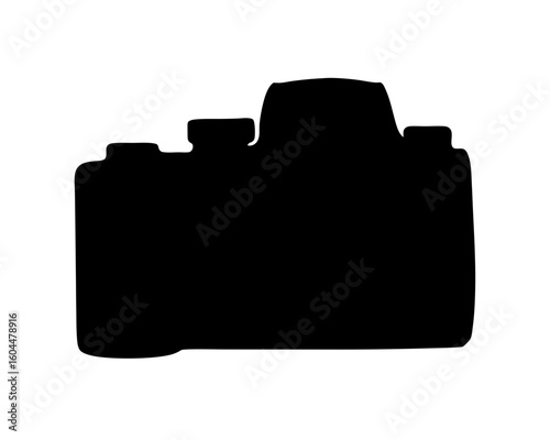 Silhouette of a classic single lens reflex camera on a white background