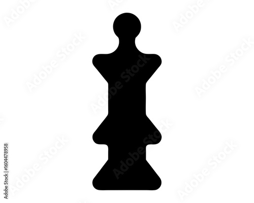 Black silhouette of a chess queen on a white background, symmetrical design